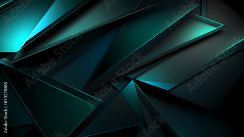 Black, jade green abstract triangle background, glossy metal like kook background photo