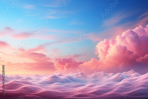 Beautiful abstract cloudscape, ambient fusion between the sky and the sea. Vibrant colours spanning from pink to blue.