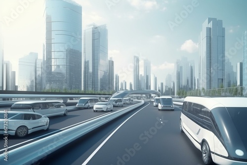 Cityscape with autonomous transportation system. Generative AI