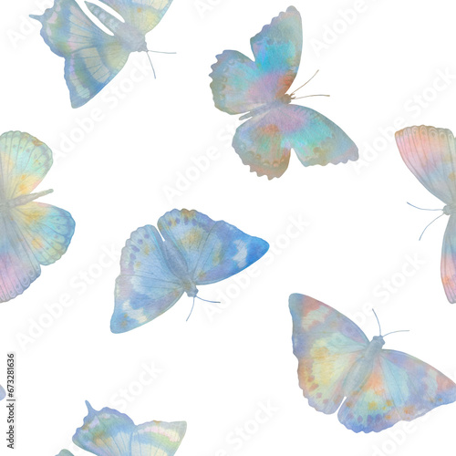 Cute butterflies hand drawn in watercolor  seamless pattern for wallpaper design