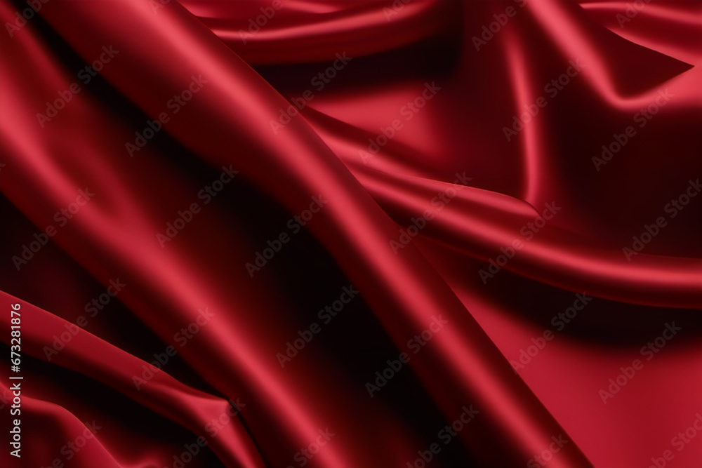 Obraz premium Crimson satin backdrop. Beautiful luxuriously soft wavy folds on smooth, shiny fabric. Anniversary, Christmas, wedding, valentine, event, celebration concept. Crimson luxury background with copy space