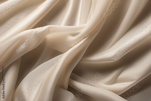 Ivory chiffon material. Beautiful graceful folds and shimmer on lightweight fabric. Anniversary, Christmas, wedding, valentine, event, celebration concept. Ivory luxury background with copy space.
