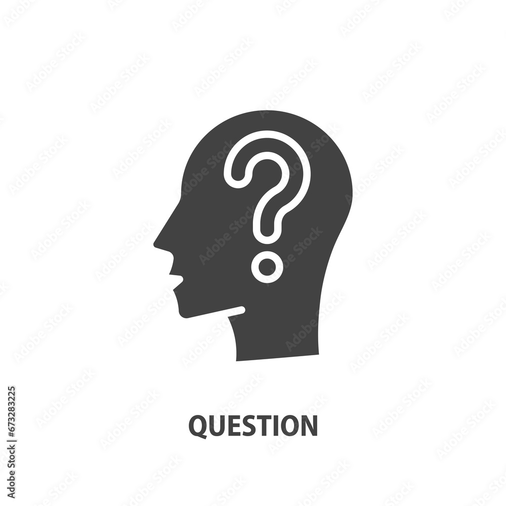 Human head profile with question mark glyph icon. Head question task vector symbol. Thinking man sign. Human head profile with question mark glyph icon. Head question task vector symbol. Thinking man sign.