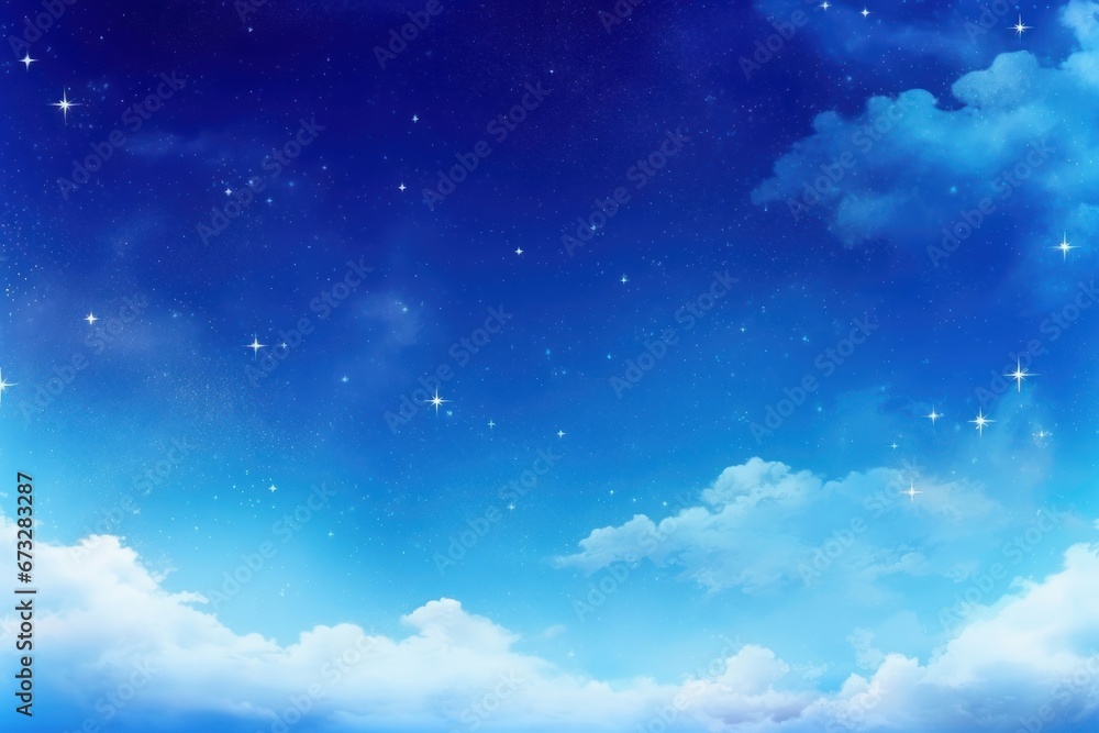 Blue clear beautiful starry sky and clouds background illustration material, Generative AI