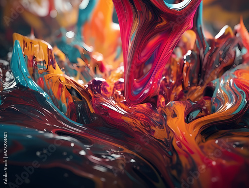 Abstract colorful liquid splash fluid rainbow paint pour splatter art