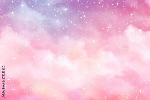 Fairy tale cute pink starry sky hand drawn background material pastel color, Generative AI photo