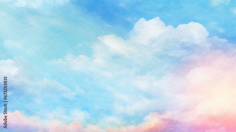 Gentle sky like a watercolor painting Bright sun hand drawn background material, Generative AI