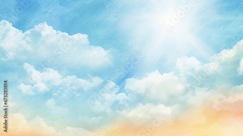 Gentle sky like a watercolor painting Bright sun hand drawn background material, Generative AI photo