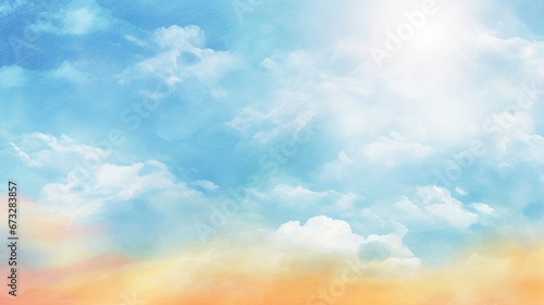 Gentle sky like a watercolor painting Bright sun hand drawn background material, Generative AI © Yash