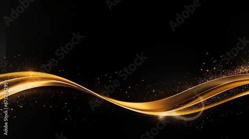 Shining gold line, beautiful contrast of gold on black background Luxurious background, Generative AI
