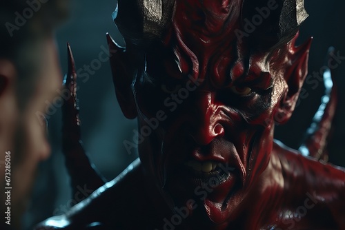 demon with red eyes and horns demon with red eyes and horns close up of devil with red horns photo