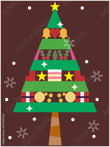 大きなクリスマスツリーと雪の結晶