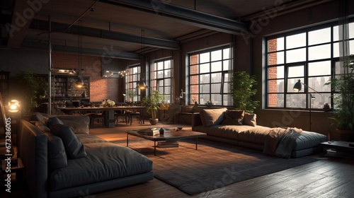 An Living Room Designed in Urban Loft Style Interior Background