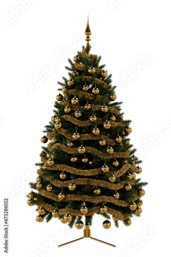 3d Christmas tree, with golden decorations
