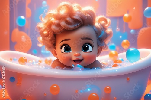 a cute baby in a bath with foama cute baby in a bath with foam baby in the water photo