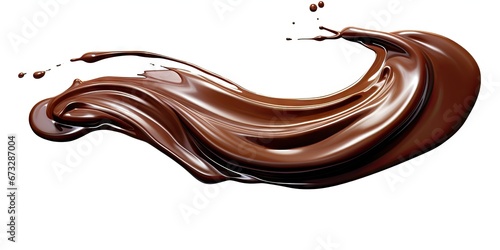 Decadent chocolate elegance. Flowing liquid brown on white background isolated. Gourmet dessert motion. Creamy wave