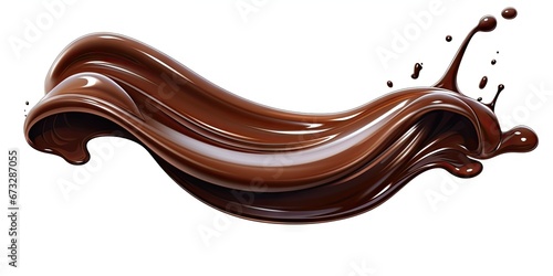 Decadent chocolate elegance. Flowing liquid brown on white background isolated. Gourmet dessert motion. Creamy wave