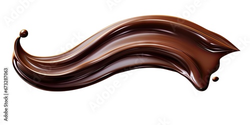 Decadent chocolate elegance. Flowing liquid brown on white background isolated. Gourmet dessert motion. Creamy wave