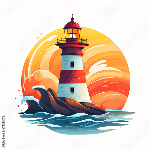 Playful Vibrant Colored Magnificent Lighthouse Logo in Cartoon Style