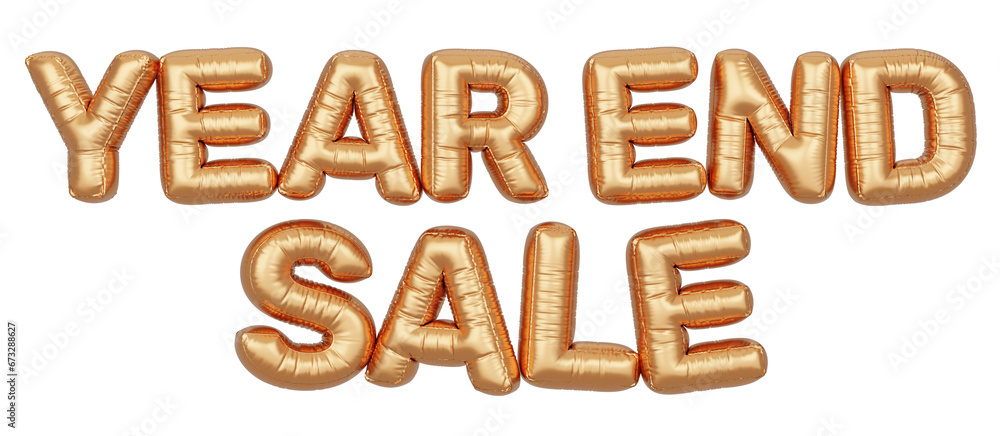 Golden balloon 3d text. Typography. 3D illustration. Year End Sale. Golden balloon 3d text. Typography. 3D illustration. Year End Sale.