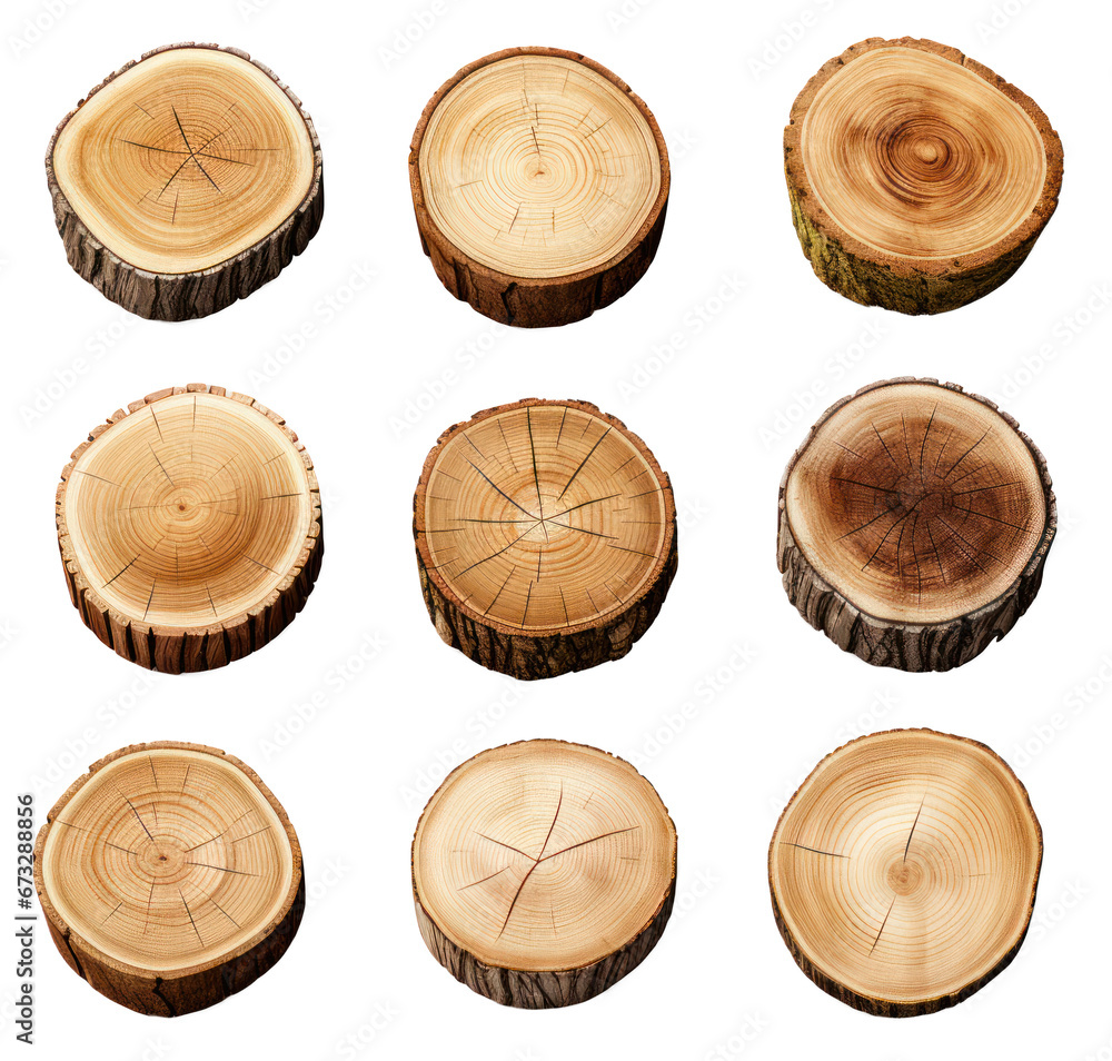 set of round wooden slice wood signs on transparent background. cutout, PNG file. Mock up template product presentation. artwork design. set of round wooden slice wood signs on transparent background. cutout, PNG file. Mock up template product presentation. artwork design.