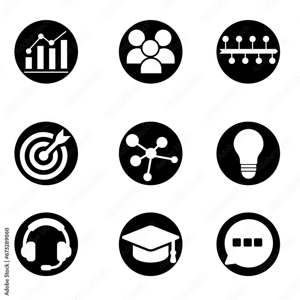 Business Presentation Vector Icons: Data, Team, Goal, Communication, and Innovation Business Presentation Vector Icons: Data, Team, Goal, Communication, and Innovation