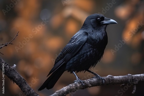 Beautiful raven, crow on a branch