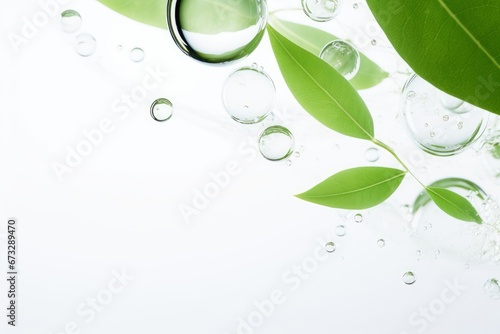 A ball of water droplets floating in a pure white space  green leaf eco sustainable abstract  Generative AI