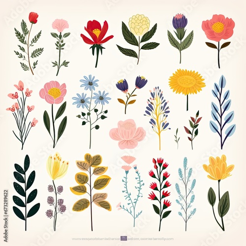 Wallpaper Mural Watercolor pretty flower set. Torontodigital.ca