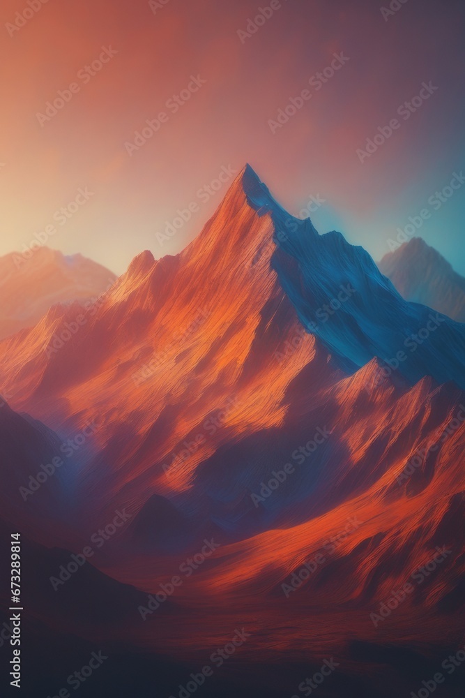 abstract landscape with mountains and clouds abstract landscape with mountains and clouds abstract mountain landscape with colorful sunset. 3d rendering