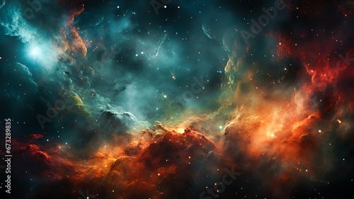 A backdrop of deep space and cosmic nebulas.