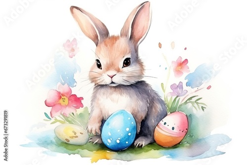 Adorable Watercolor Easter Bunny in Cartoon Style