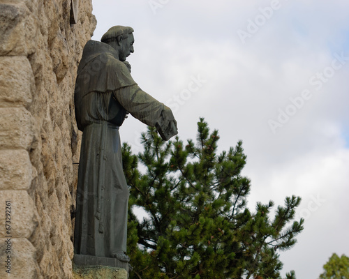 Statue of Saint Anthony of Padua above the entrance of the church of Saint Anthony of Padua  Sveti Duh  Zagreb  Croatia