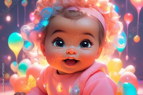 cute baby girl, 3d illustration.cute baby girl, 3d illustration.baby girl in pink dress