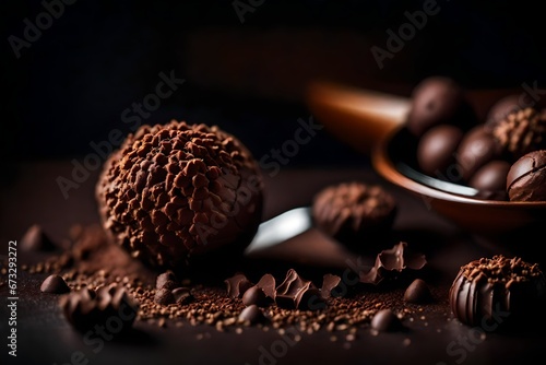 A close-up of a chocolate truffle being delicately bitten into photo