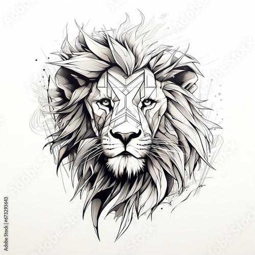 Minimalist Monochrome Lion Line Art: Intricate Shading and Clean Lines