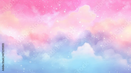 Cotton candy sky sparkling fairy tale hand drawn background material, Generative AI