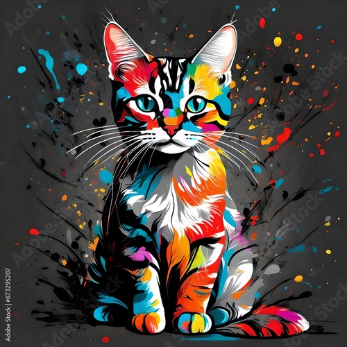 cat on black , white background, vector, illustion, potrait