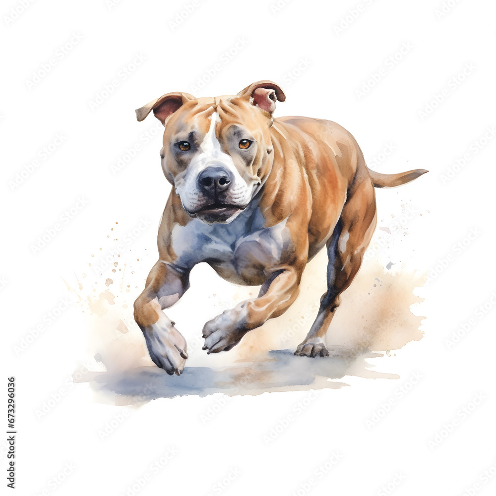 American Staffordshire Terrier AMSTAFF Dog Breed Watercolor Clipart Illustration