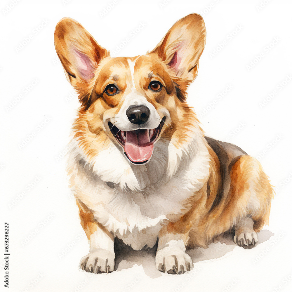 Corgy Dog Breed Watercolor Clipart Illustration