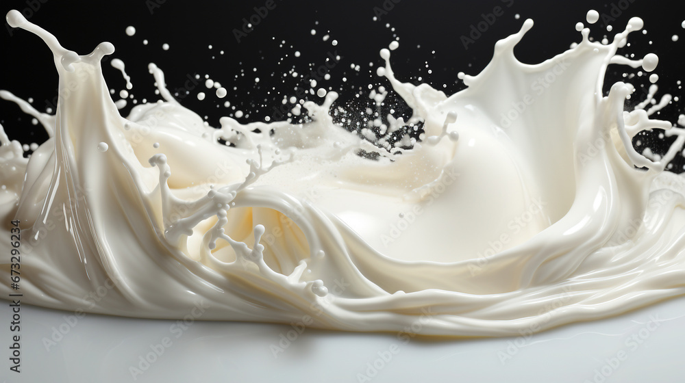 Milk Drops and Splashes isolated on White Blurred Background Milk Drops and Splashes isolated on White Blurred Background
