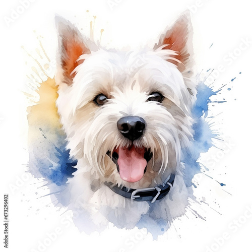 West Highland White Terrier, Westie Dog Breed Watercolor Clipart Illustration