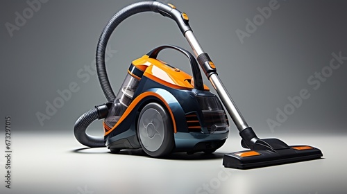 A modern vacuum cleaner, its sleek design and functional components showcased against a brilliant white background.
