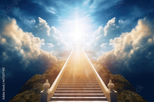 stairway to heaven, bridge leading to heaven, to the ultimate goal, achieving success, meeting God, symbol of Christianity, Generative AI