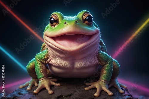 3d rendered illustration of a cute frog with a glowing background 3d rendered illustration of a cute frog with a glowing background closeup of a cute white frog with a rainbow lights on it