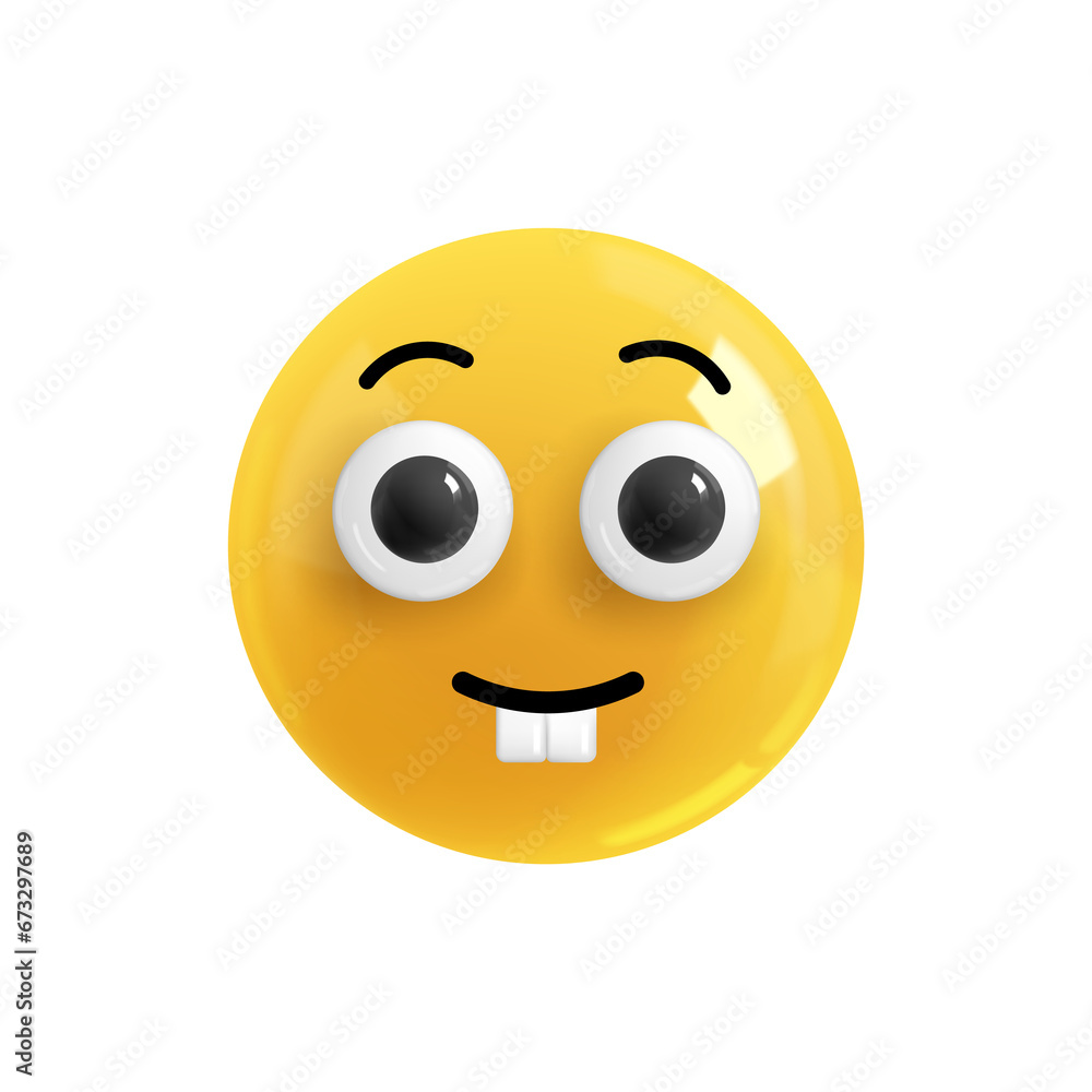 Fototapeta premium Emoji face smiling critter. Emotion Realistic 3d Render. Icon Smile Emoji. PNG yellow glossy emoticons.