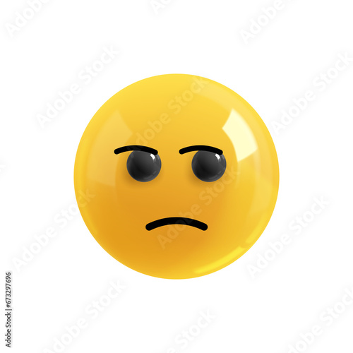 Emoji face sad and frowning. Realistic 3d Icon. Render of yellow glossy color emoji in plastic cartoon style isolated on white background. PNG