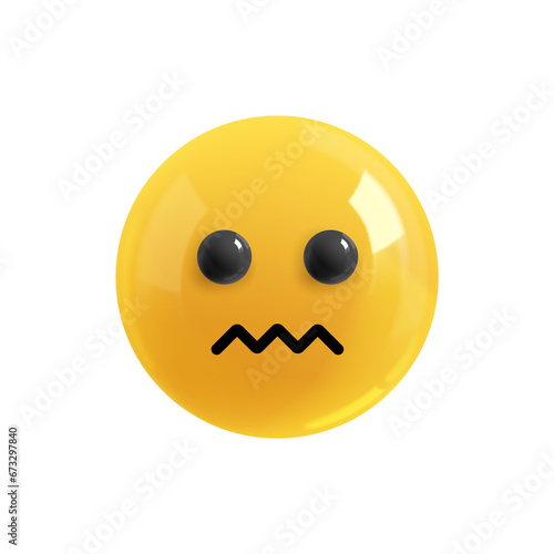 Emoji face upset. Emotion Realistic 3d Render. Icon Smile Emoji. PNG yellow glossy emoticons.