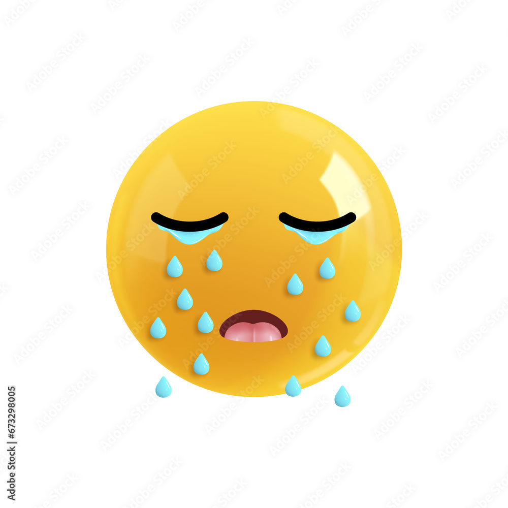 Fototapeta premium Emoji face sad tears. Emotion Realistic 3d Render. Icon Smile Emoji. EPS yellow glossy emoticons.