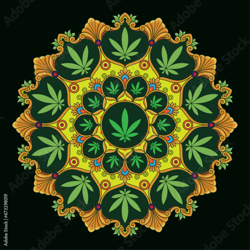 Cannabis Marijuana round mandala illustration	